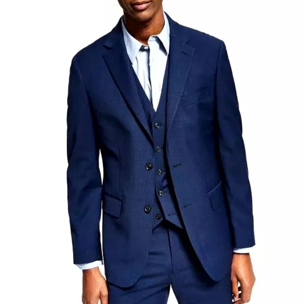 Tommy Hilfiger Men Blazer Size 41 Regular THFLEX Blue Wool Blend 2 Button Jacket